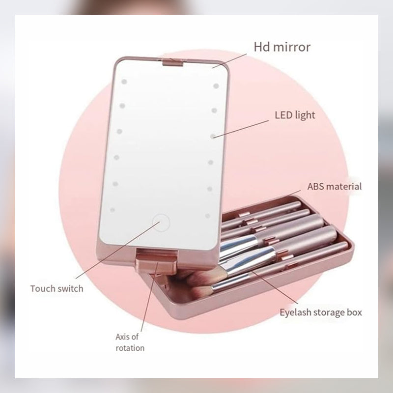 Förvaringsbox För Sminkborste Med Led-Sminkspegel